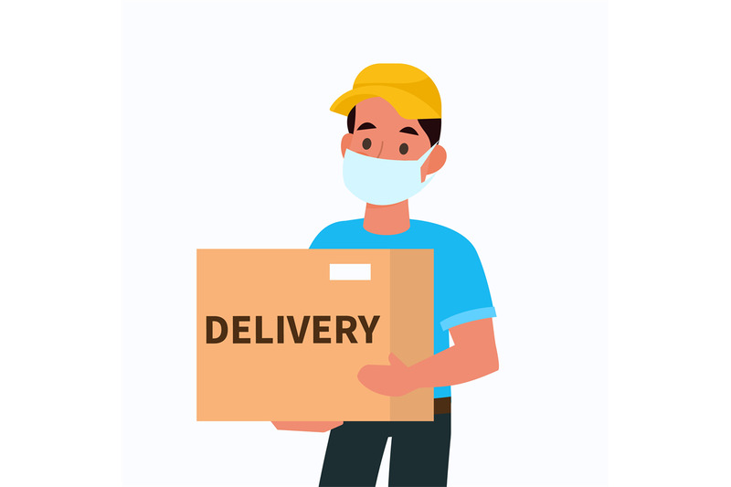 delivery-man-in-face-mask-courier-holding-box-male-character-express