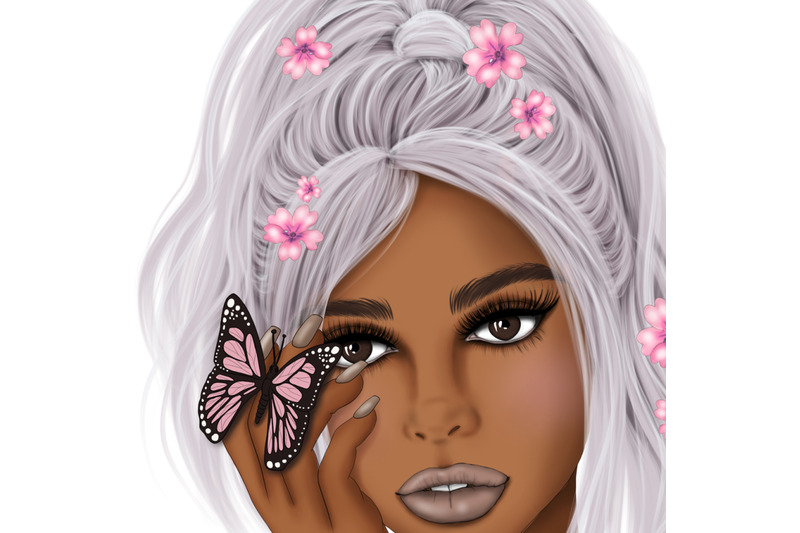spring-design-butterfly-art-dark-skin-woman-png