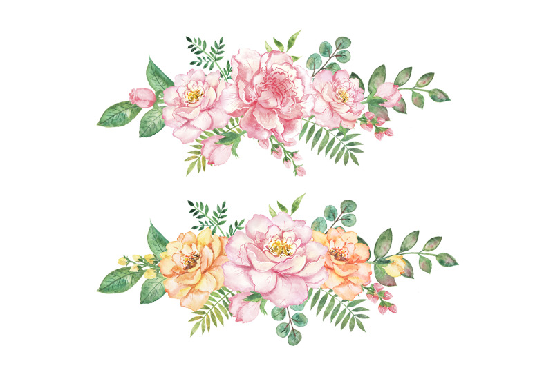 floral-wreath-watercolor-clipart-pink-roses-wedding-flowers-floral