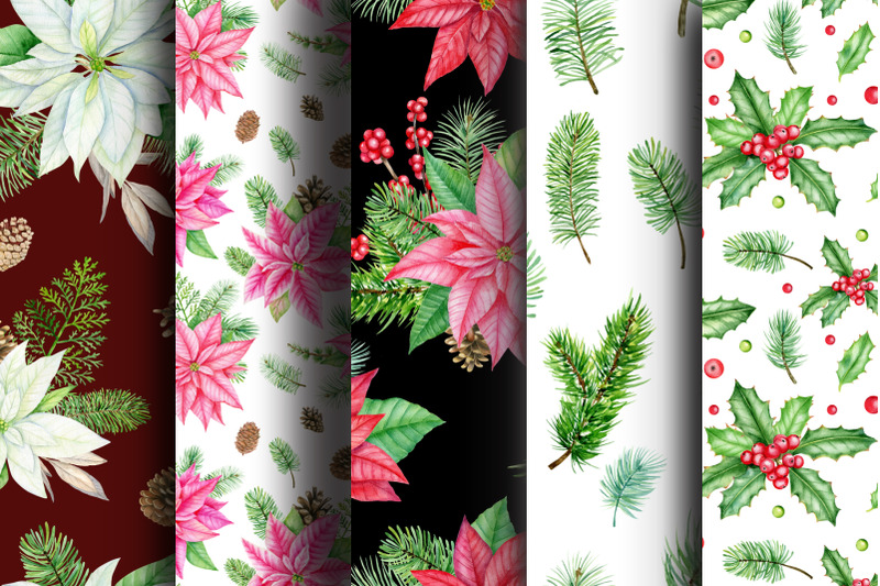 christmas-watercolor-digital-paper-winter-woodland-seamless-pattern