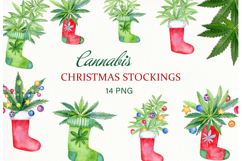 cannabis-christmas-stockings-clipart-set-watercolor-marijuana-leaves