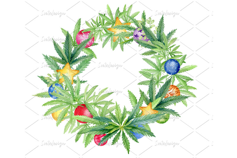 cannabis-christmas-wreath-clipart-round-floral-xmas-frame-clip-art