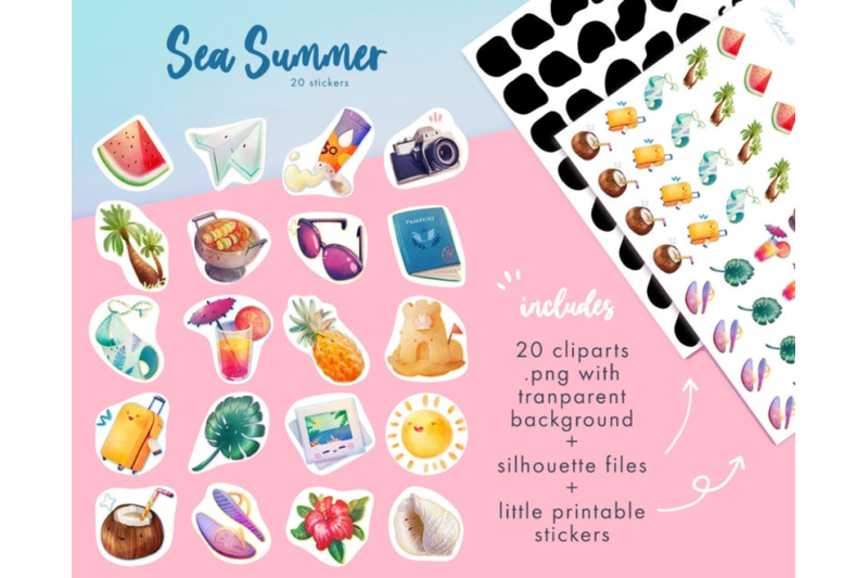 watercolor-cartoon-summer-beach-cute-kids-travel-sticker-sea