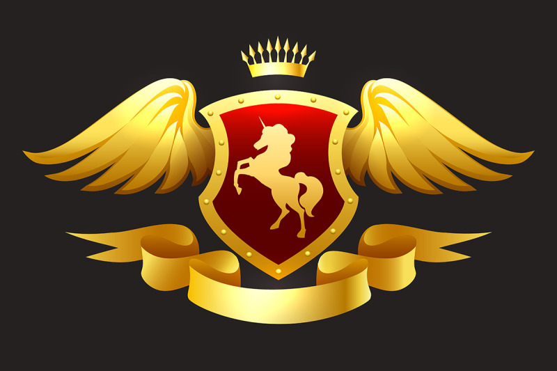 golden-unicorn-shield-with-ribbon-and-crown