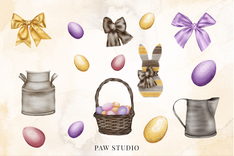 easter-spring-clipart-yellow-tulips-willow-twigs-basket-bunny-eggs