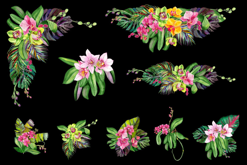 watercolor-orchids-bouquet-clipart