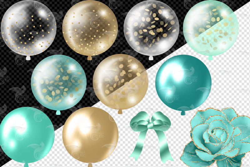 aqua-and-gold-glam-balloons-clipart