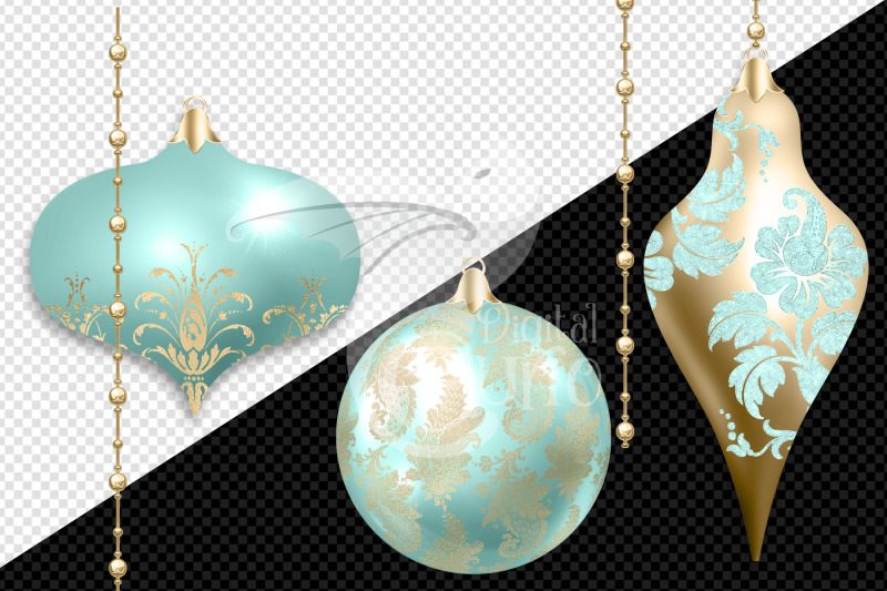 aqua-and-gold-ornaments-clipart