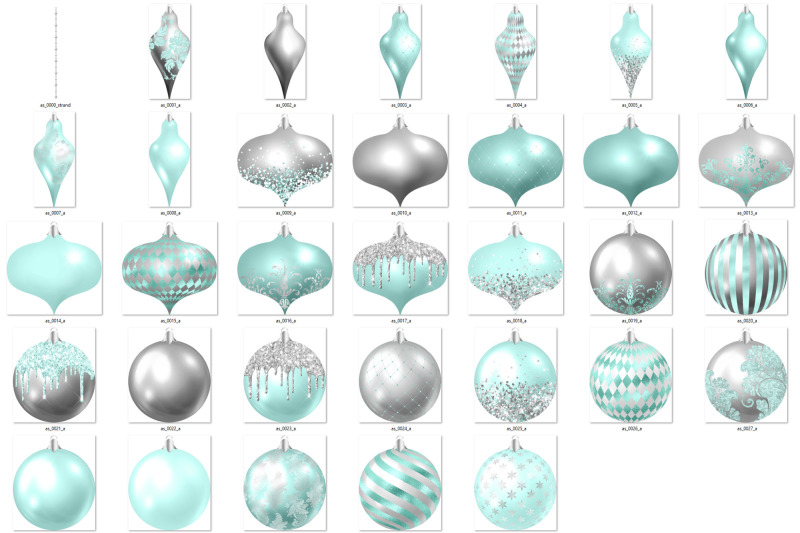 aqua-and-silver-ornaments-clipart