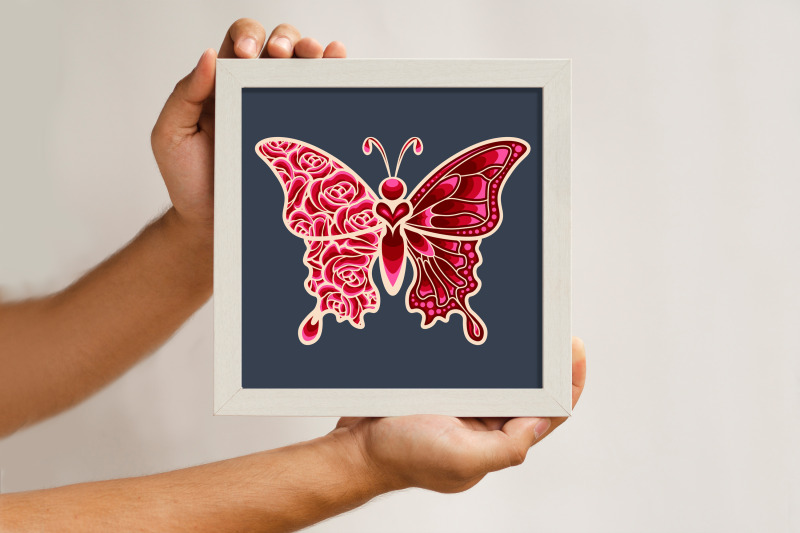 3D Layered Roses Butterfly SVG Papercut Template By ...