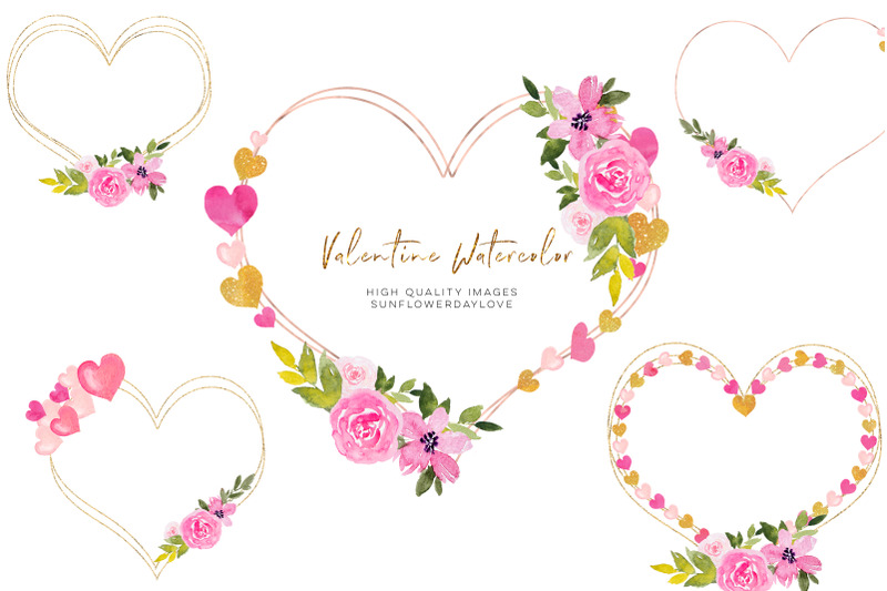heart-floral-pink-gold-frame-clipart-geometric-heart-flower-borders