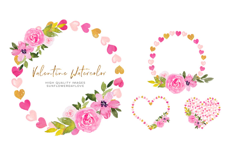 heart-floral-pink-gold-frame-clipart-geometric-heart-flower-borders