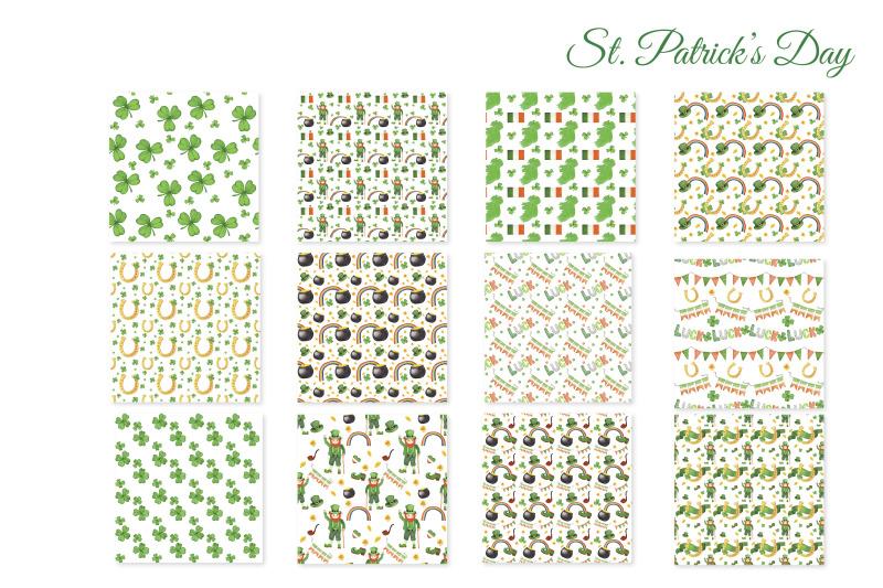 st-patrick-039-s-day-digital-papers-set-seamless-pattern-with-leprechaun-pot-of-gold-irish-flags-scrapbook-paper-decoupage-paper