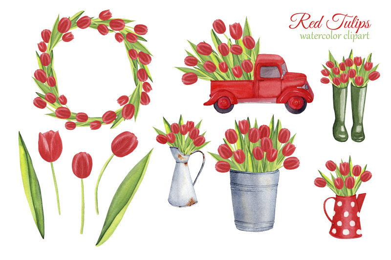 red-tulips-watercolor-clipart-spring-png-farmhouse-clipart