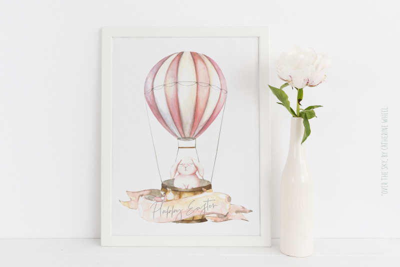 spring-easter-bunnies-watercolor-clipart-hot-air-balloon-flying-bunny