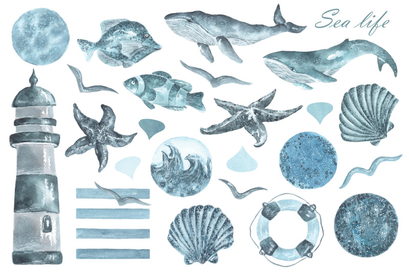 sea-watercolor-clipart-whales-watercolor-set-watercolor-fish-sea