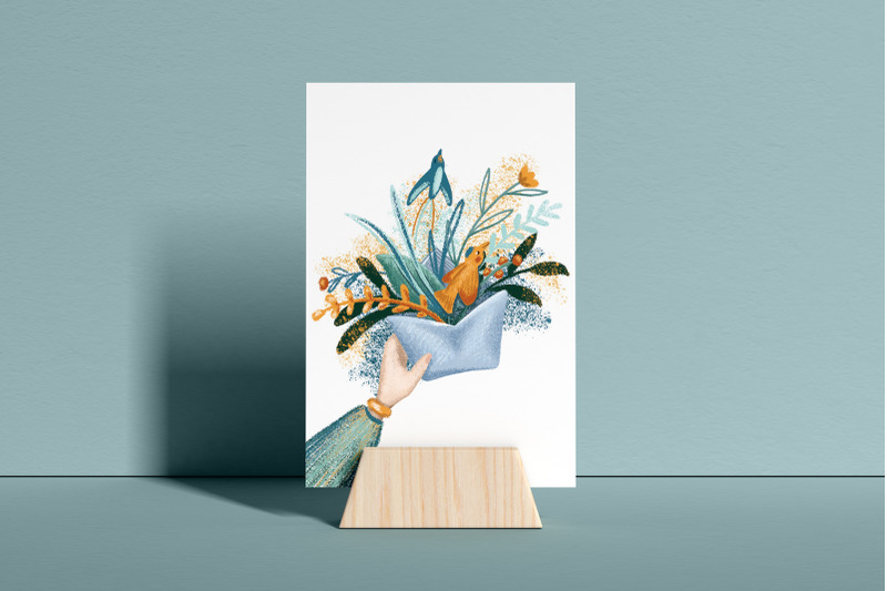 woman-hand-and-gift-illustration-silent-greeting-card-set