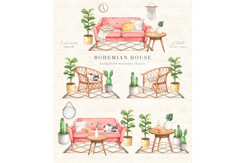 bohemian-house-watercolor-clip-arts