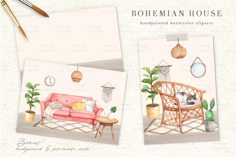 bohemian-house-watercolor-clip-arts