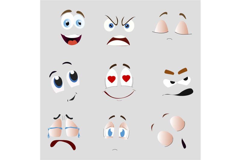 cartoon-face-smile-cry-angry-and-love