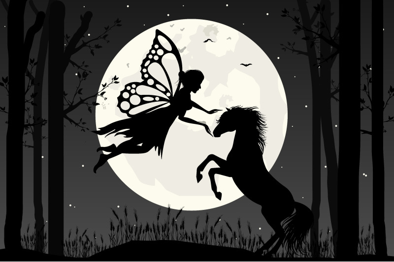 fairy-and-horse-silhouette