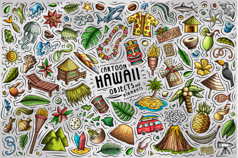 hawaii-cartoon-objects-set