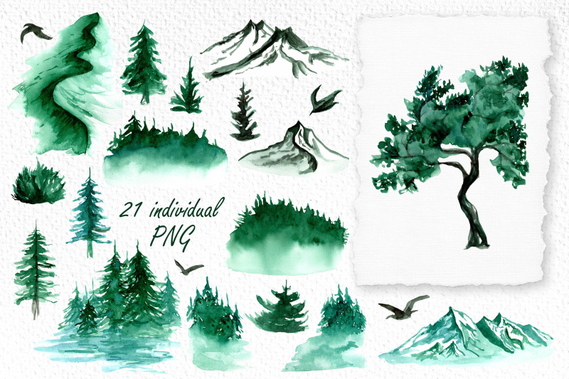 watercolor-landscape-clipart-png-foggy-forest-mountains