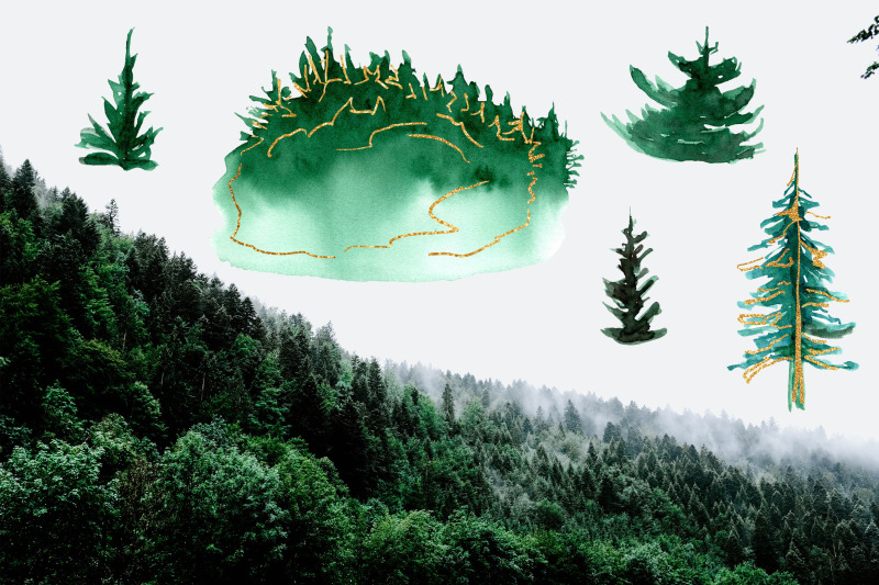 watercolor-landscape-clipart-png-foggy-forest-mountains