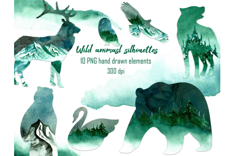 animal-landscape-clipart-silhouette-png-mountain-watercolor