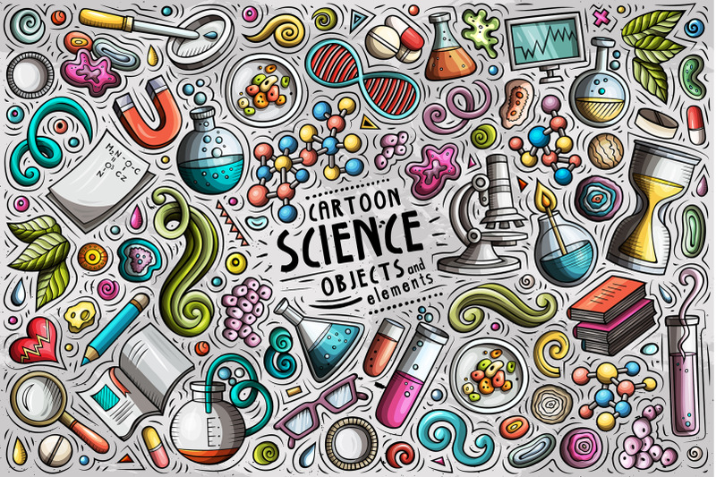 science-cartoon-objects-set