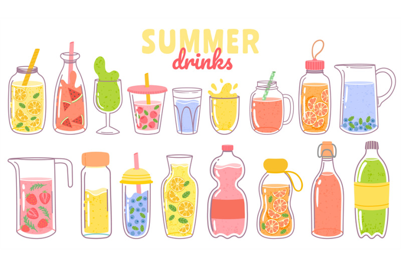 cartoon-juice-and-lemonade-refreshing-summer-drinks-with-lemon-in-gla