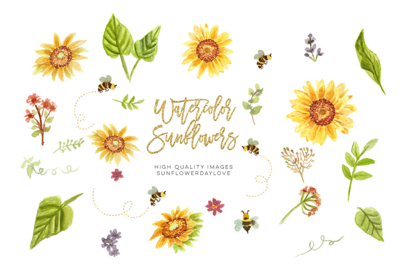 bee-and-sunflower-clipart-floral-sunflower-wedding-clipart