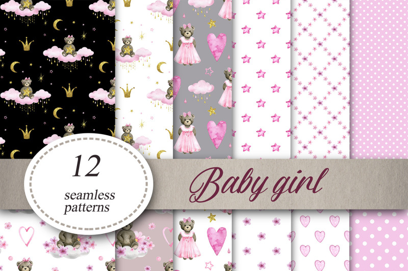 baby-girl-digital-paper-baby-shower-seamless-patterns-pack-of-12-sheets-watercolor-textile-design-baby-clothes