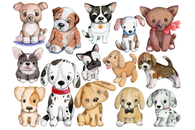 set-of-14-cute-dogs-and-puppies-watercolor-illustrations