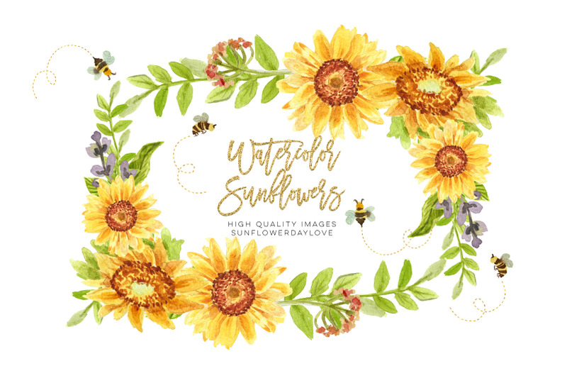 sunflower-honey-bees-clipart-bees-clipart-watercolor-spring-cute-bee