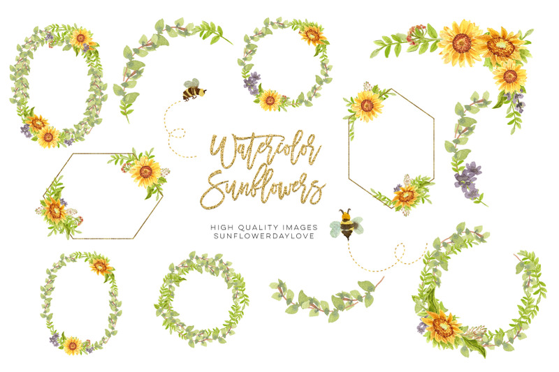 sunflower-honey-bees-clipart-bees-clipart-watercolor-spring-cute-bee