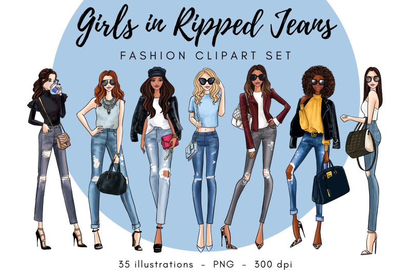 girls-in-ripped-jeans-watercolour-fashion-illustration