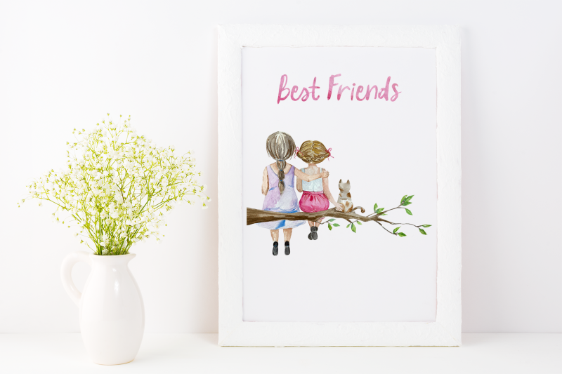 best-friends-watercolor-clip-art-set