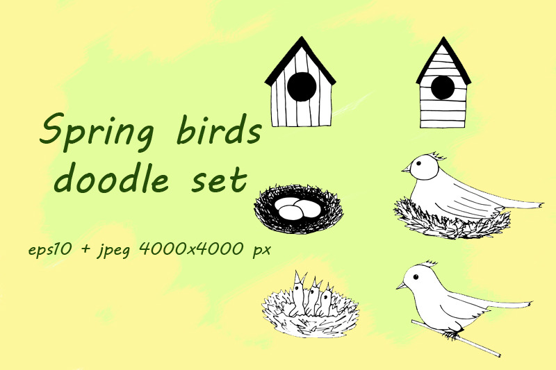 spring-birds-doodle-set