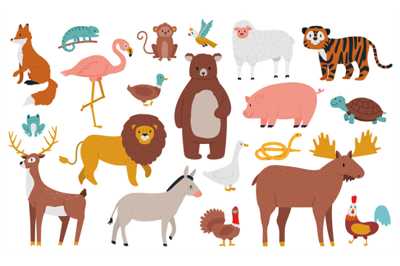 cute-animals-wood-farm-and-jungle-animals-fox-lion-bear-elk-dee