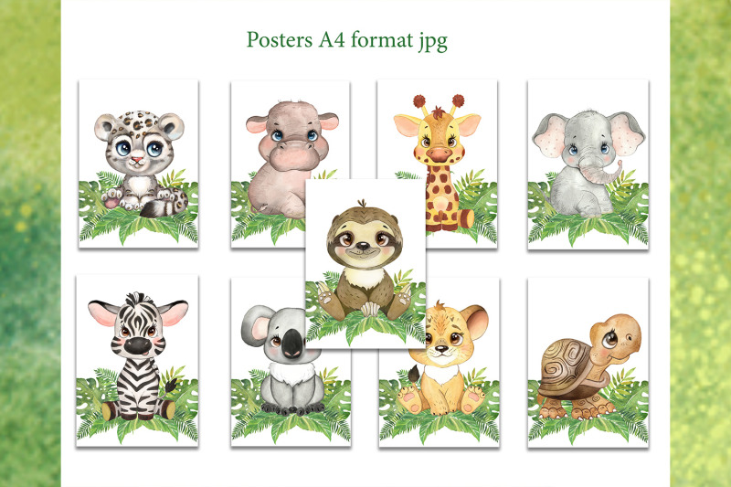 cute-kids-animals-watercolor-clipart-african-animals-jungle-animals