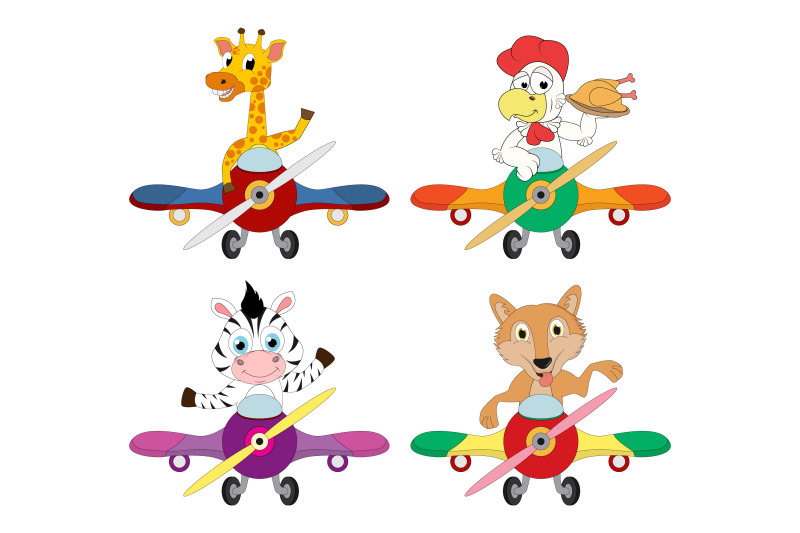 cute-animal-cartoon-with-airplane