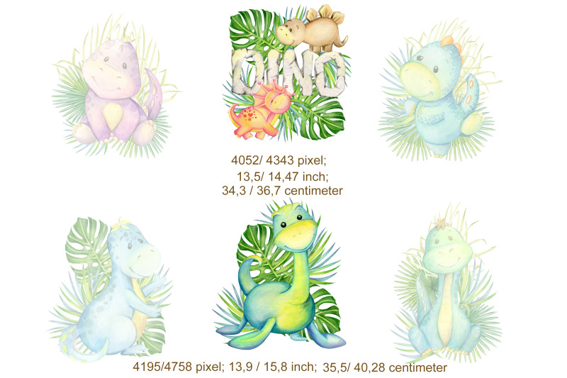 watercolour-clipart-dinosaur-print-and-tropical-leaves-nursery-wall