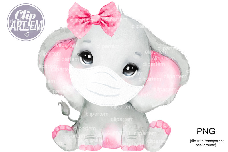 baby-girl-elephant-with-white-face-mask-and-pink-bow-png-images