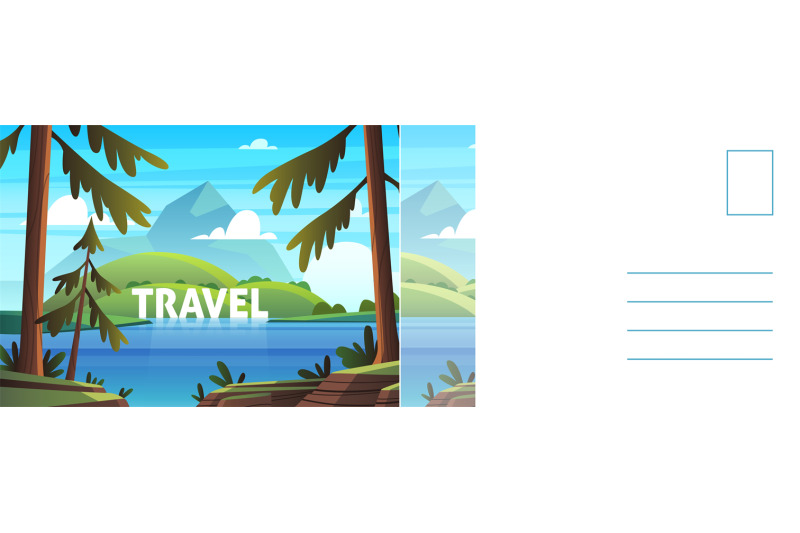 travel-postcard-card-with-summer-landscape-mountain-peak-blue-lake