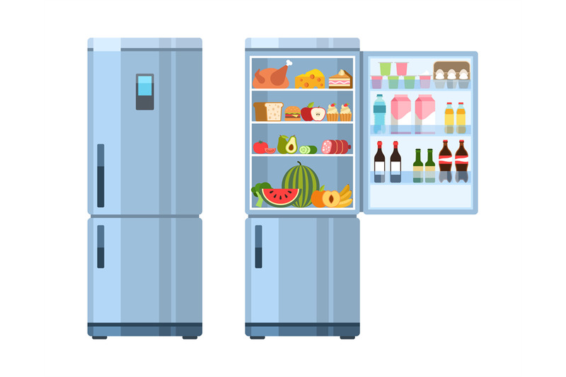 open-and-closed-fridge-refrigerator-empty-and-with-products-healthy