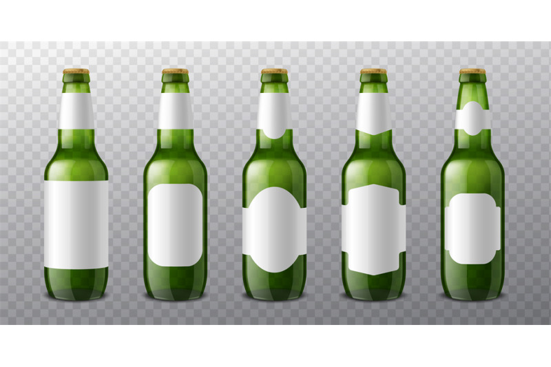 beer-bottle-labels-3d-realistic-green-glass-bottles-with-different-bl