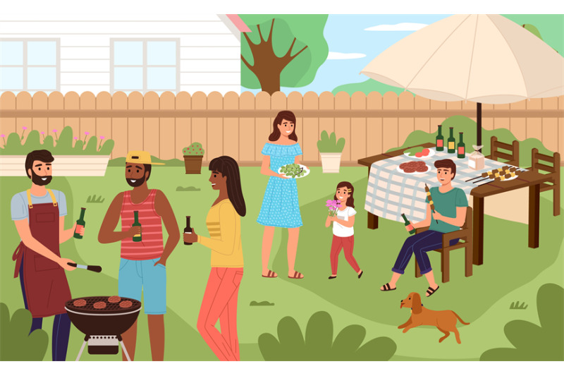 picnic-backyard-people-cooking-and-eating-grill-meat-in-summer-nature