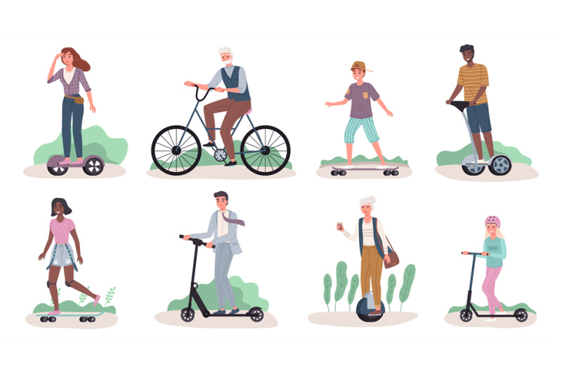 people-riding-ecology-transport-men-and-women-drive-personal-street-t