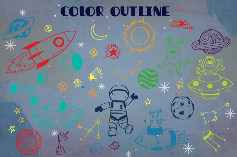 outer-space-color-hand-drawn-planets-astronaut-amp-alien-ufo